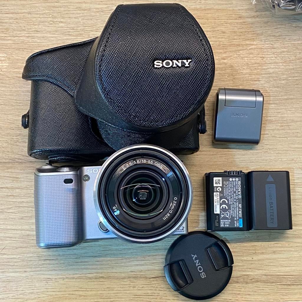 Sony Nex-5, Sony 18-55 oss, leren hoesje, flitser, Ophalen of Verzenden