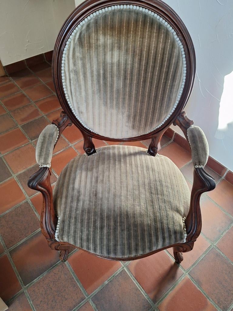 Antieken stoel bekleding groene velours, Antiek en Kunst, Ophalen