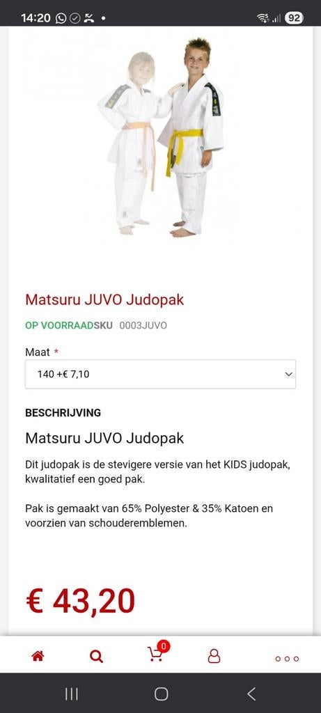 Judo pak kimono maat 140...23€, Ophalen