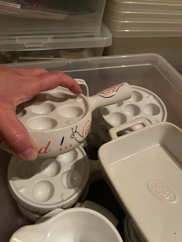 6 Nieuwe escargots ovenschotels pet tof opschrift, Enlèvement, Neuf, Porcelaine, Balance ou Balances