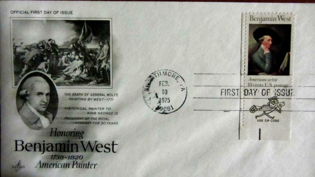 FIRST DAY COVER- SCHILDERIJEN- SCHILDERS-BENJAMIN WEST-U.S.A, Enlèvement ou Envoi, Affranchi, Autres thèmes