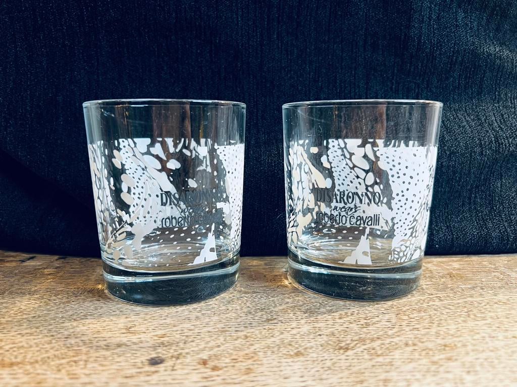 Duo whiskeyglazen Amaretto Disaronno wears Cavalli, Verzamelen, Ophalen of Verzenden, Zo goed als nieuw, Overige typen
