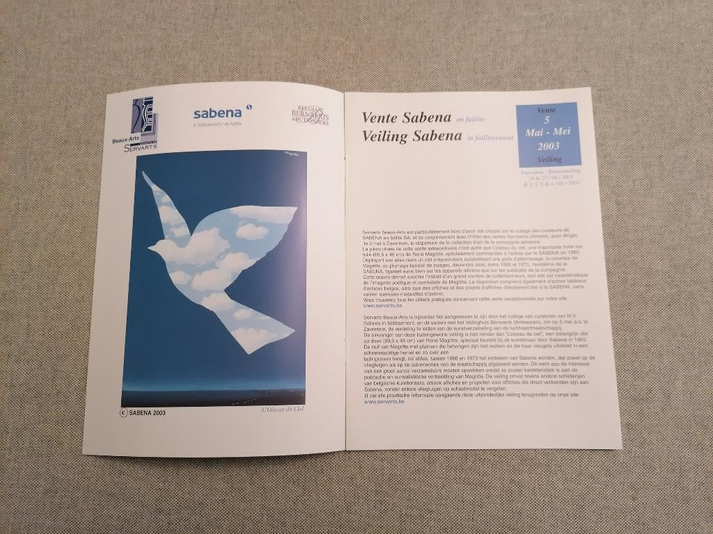 Sabena Document Auction L'Oiseau du Ciel de René Magritte, Verzamelen, Ophalen of Verzenden, Nieuw