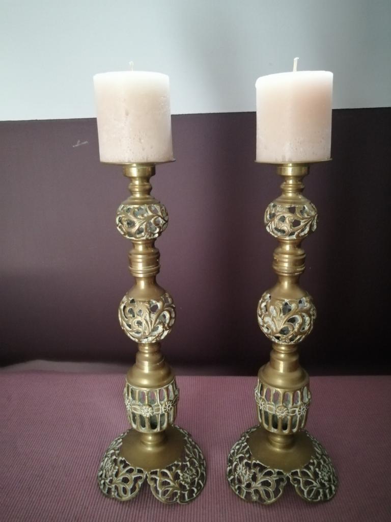 2 vintage XL messing filigraan kandelaars, Ophalen of Verzenden