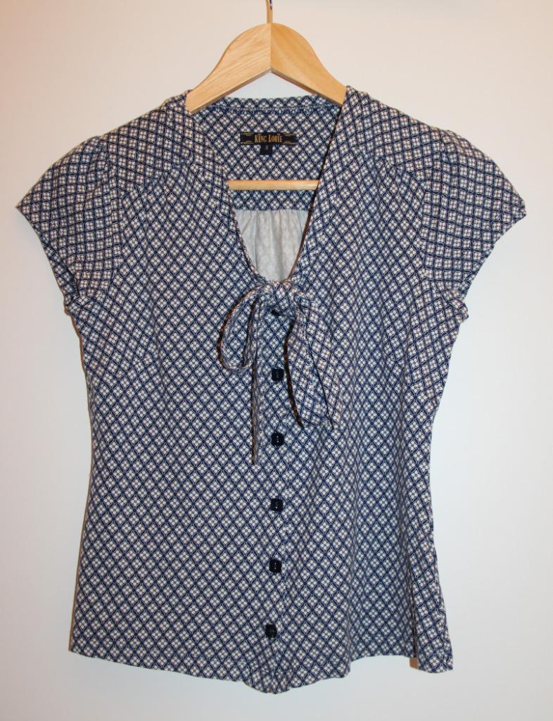 Top bleu & blanc motifs rétro King Louie, Kleding | Dames, Topjes, Gedragen, Maat 36 (S), Blauw, Korte mouw, Ophalen of Verzenden