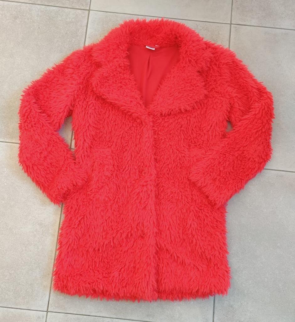 vintage fluffy Teddy coat, Casual ladies, faux fur coat maat, Kleding | Dames, Ophalen of Verzenden, Maat 38/40 (M), Rood