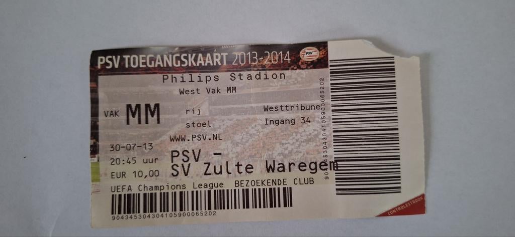 Uefa Champions League PSV-ZULTE WAREGEM  30/07/2013, Verzamelen, Ophalen of Verzenden