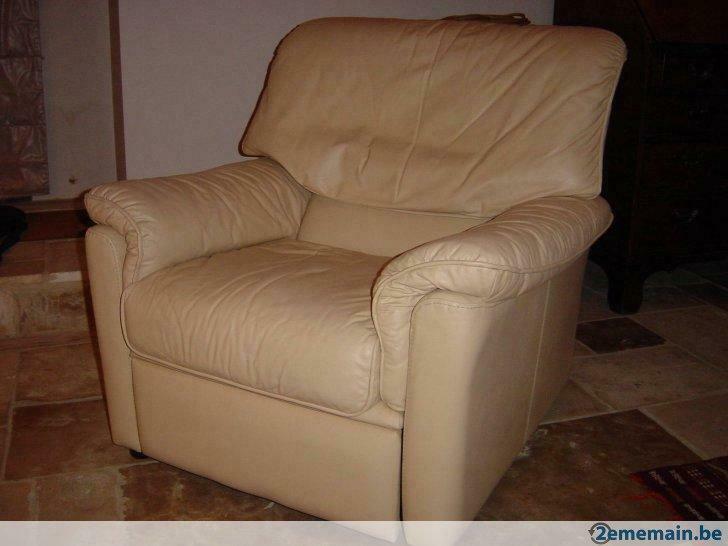 Relax en cuir beige très confortable, Maison & Meubles, Fauteuils, Utilisé, Enlèvement