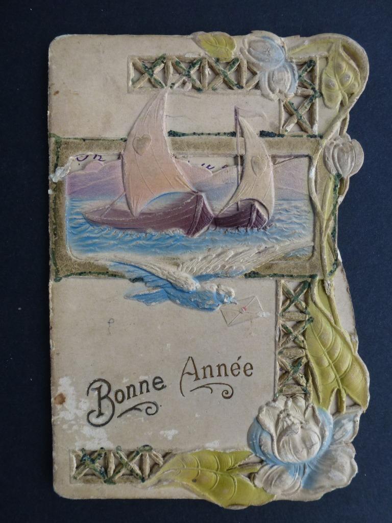 Nieuwjaar  zeer oude dubbele prentkaart Bonne Année 1912, Verzamelen, Ophalen of Verzenden, Voor 1920, Gelopen, Feest(dag)