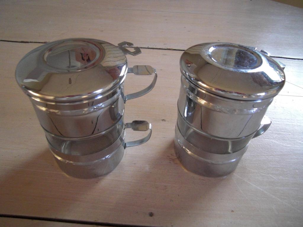 Tasses filtre à café (années 60) 2 pièces verre/inox, Enlèvement ou Envoi
