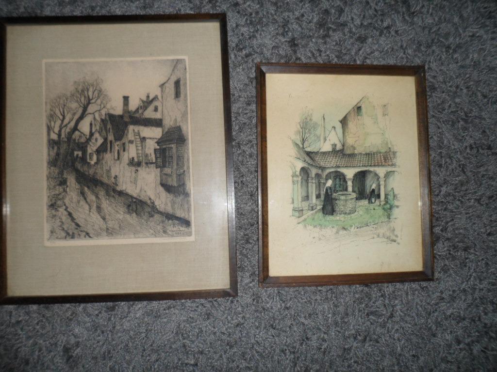 aquarel en ets, Ophalen of Verzenden