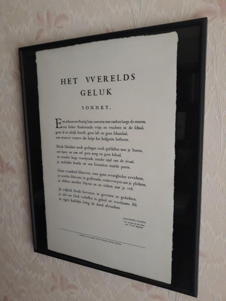 Sonnet s Werels geluk gedrukt bij Plantijn, Antiek en Kunst, Ophalen