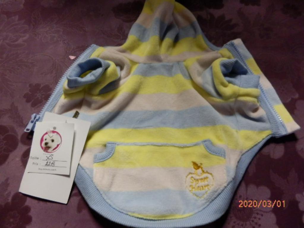 (9) -pull petit chien jaune et bleu t .XS - neuf -, Enlèvement ou Envoi, Neuf, Manteau pour chien