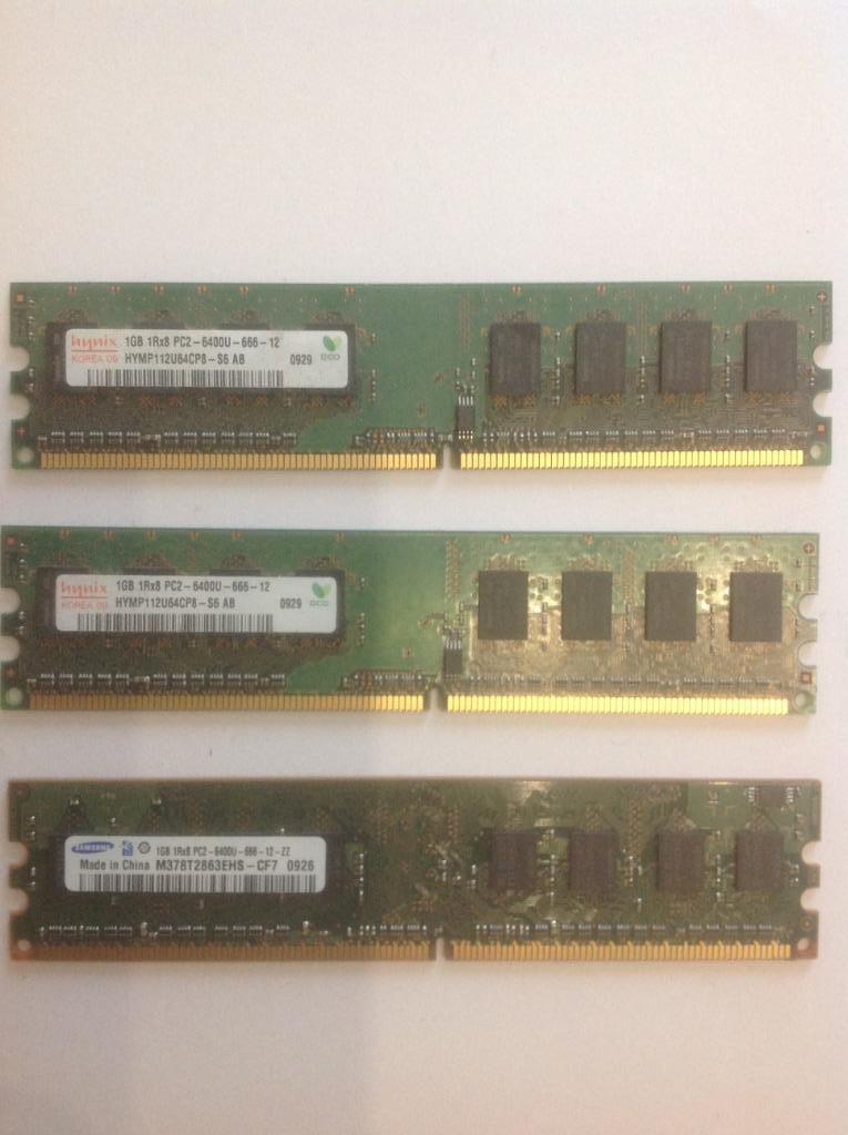 RAM DDR2 PC-6400 desktop 3x 1 GB, 1 GB of minder, Ophalen of Verzenden, Zo goed als nieuw, DDR2