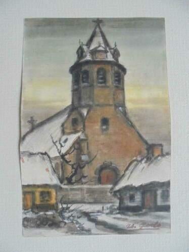Urbain Gerlo  1897 - 1986  Aquarel Winters Dorpsgezicht, Antiquités & Art, Art | Peinture | Classique, Envoi