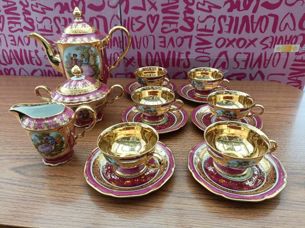 Antieke Karlsbader mokka servies, oude koffie/thee set, Ophalen