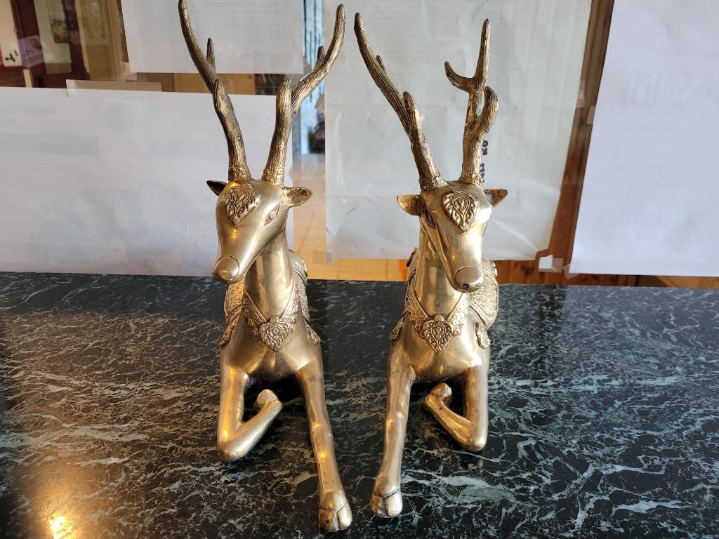 1 paar herten van verguld brons, Antiek en Kunst, Ophalen of Verzenden, Brons