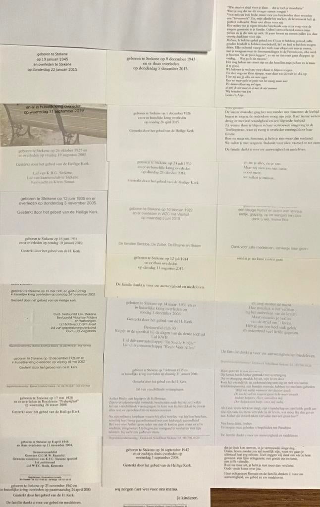 18 doodsprentjes met foto : Geboren en overleden in Stekene, Ophalen, Bidprentje
