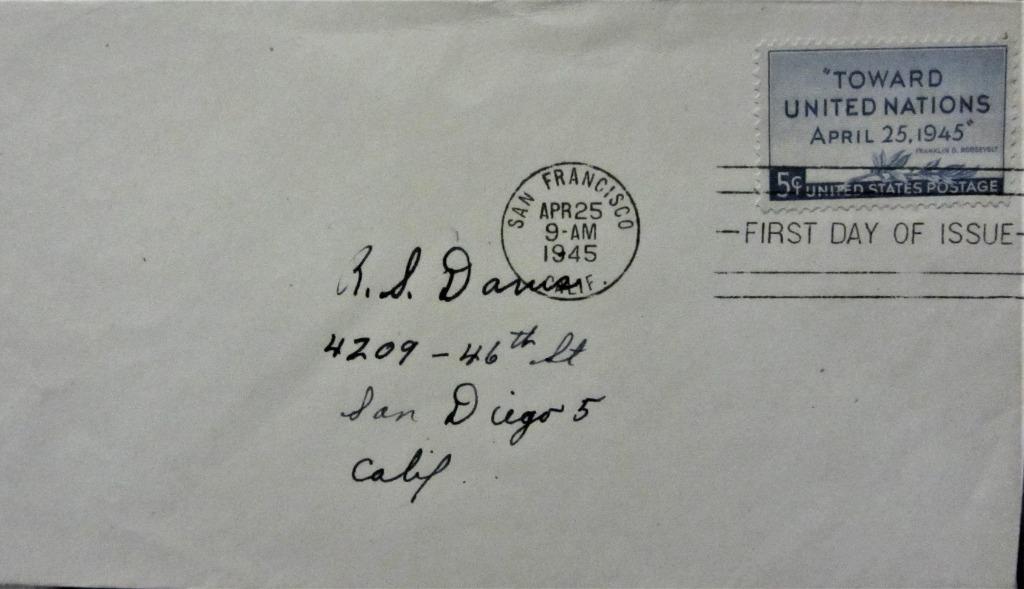 FDC- U.S.A. THEMA OORLOG- TOWARD UNITED NATIONS 1945, Postzegels en Munten, Ophalen of Verzenden, Gestempeld, Overige thema's