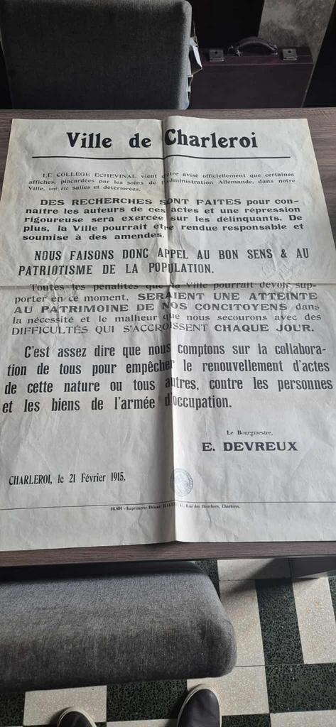 Avis ville de Charleroi, Belgique 1WW, Enlèvement ou Envoi