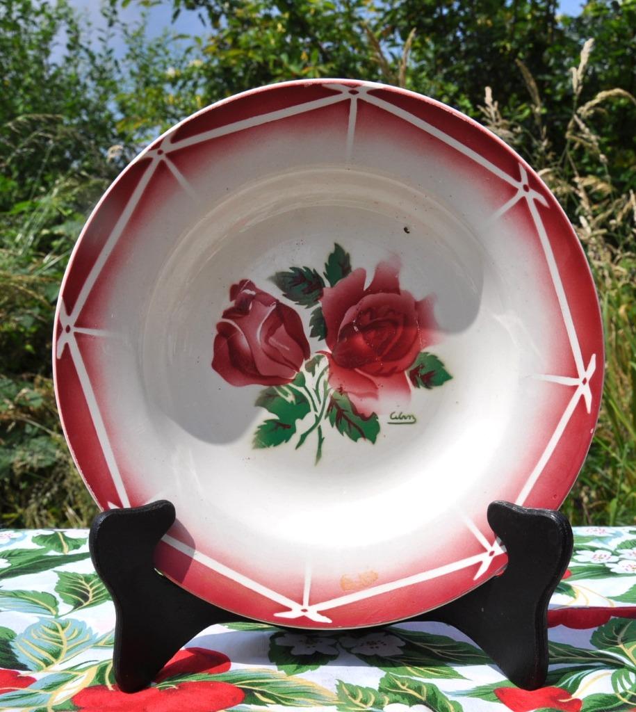 assiette creuse 2 roses Digoin Sarreguemines decor cibon, Enlèvement ou Envoi