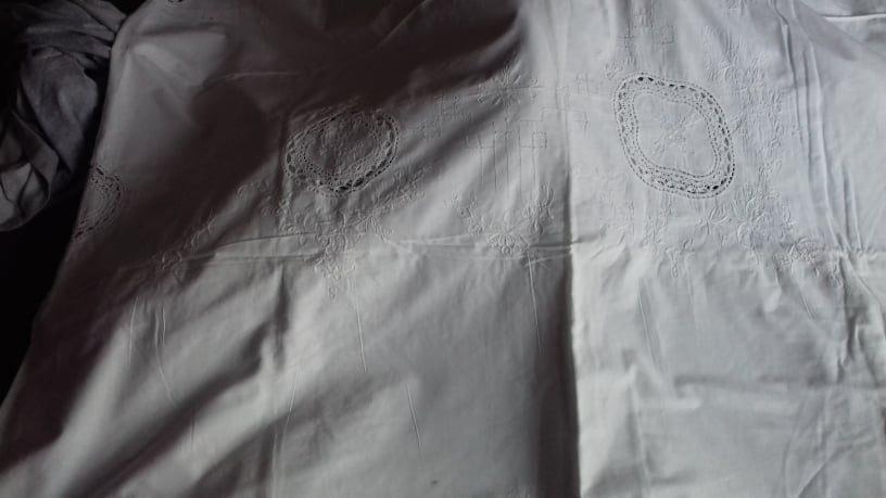 nappe blanche ancienne brodée à la main (270 x165 cm), Ophalen of Verzenden