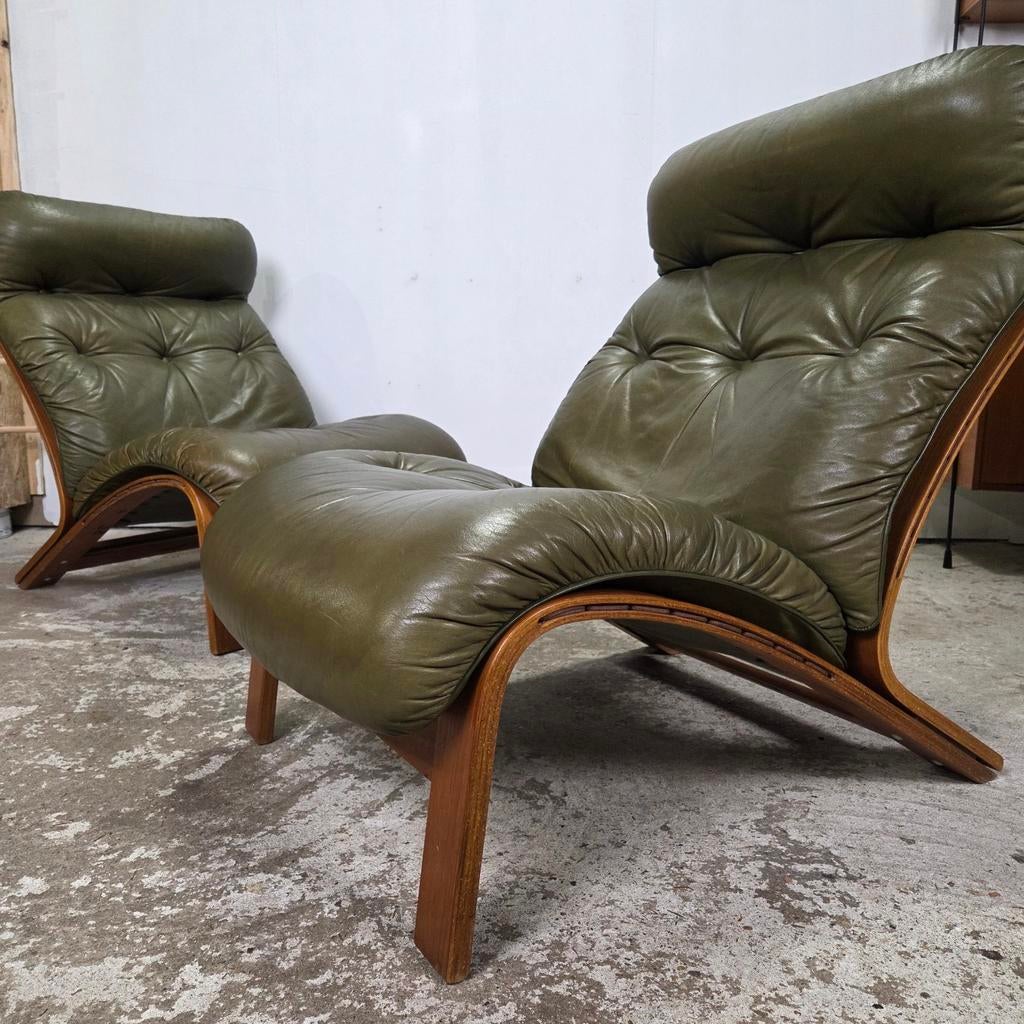 2x Rybo Rykken Ry-Wing chair vintage jaren 60 Scandinavisch, Huis en Inrichting, Fauteuils, Ophalen, Gebruikt, 75 tot 100 cm, Leer