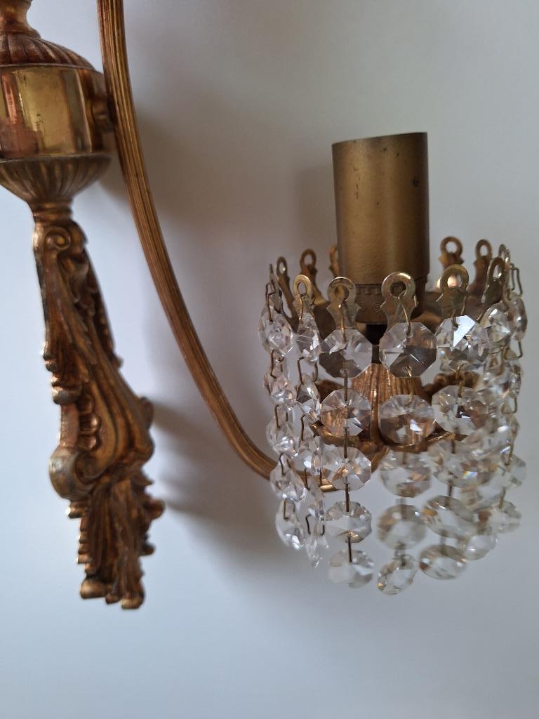 vintage kristallen wandlampjes messing, Antiek en Kunst, Ophalen