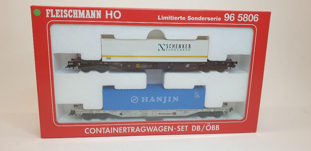 Fleischmann 96 5806 DB/ÖBB Containerwagens Schenker / Hanjin, Enlèvement ou Envoi, Fleischmann, Wagon, Comme neuf