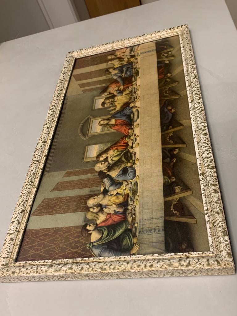 Cadre vintage « La Cène » de Vinci, Collections, Religion, Comme neuf, Enlèvement ou Envoi