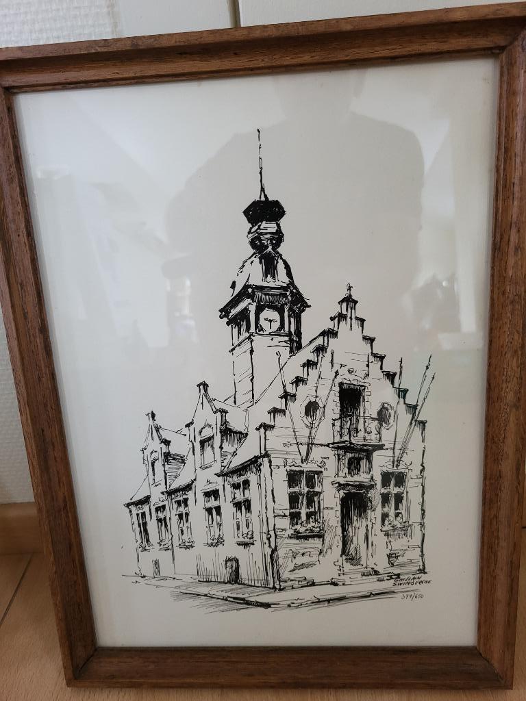 Pentekening Oud Stadhuis Blankenberge, Ophalen of Verzenden