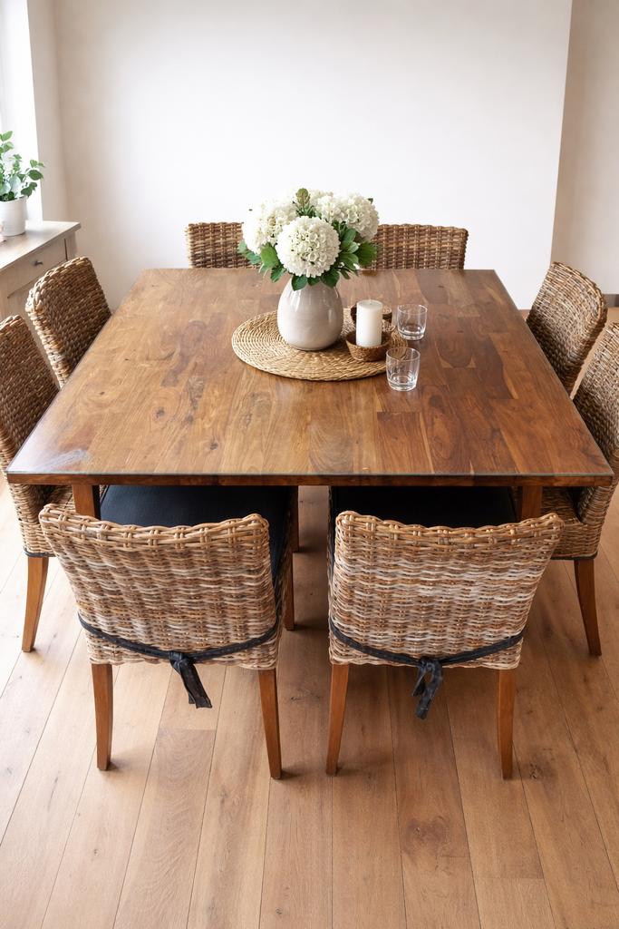 Tafel teak met glazen blad, Ophalen, Zo goed als nieuw