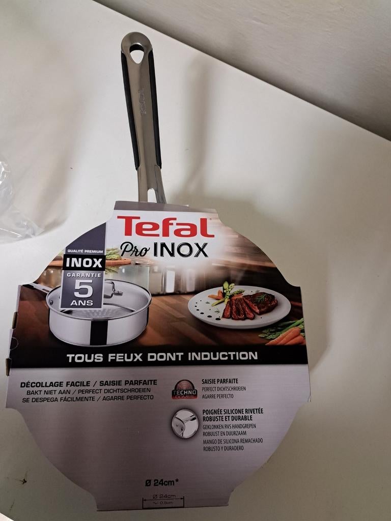 Tefal souteerpan met deksel nieuw 24 cm, Ophalen, Inox, Inductieplaat, Nieuw