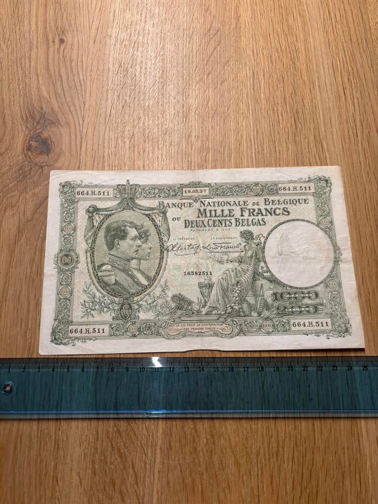 1000 Frank/200 belgas - model 1919 groen - 19.03.1937, Postzegels en Munten, Ophalen of Verzenden, Los biljet