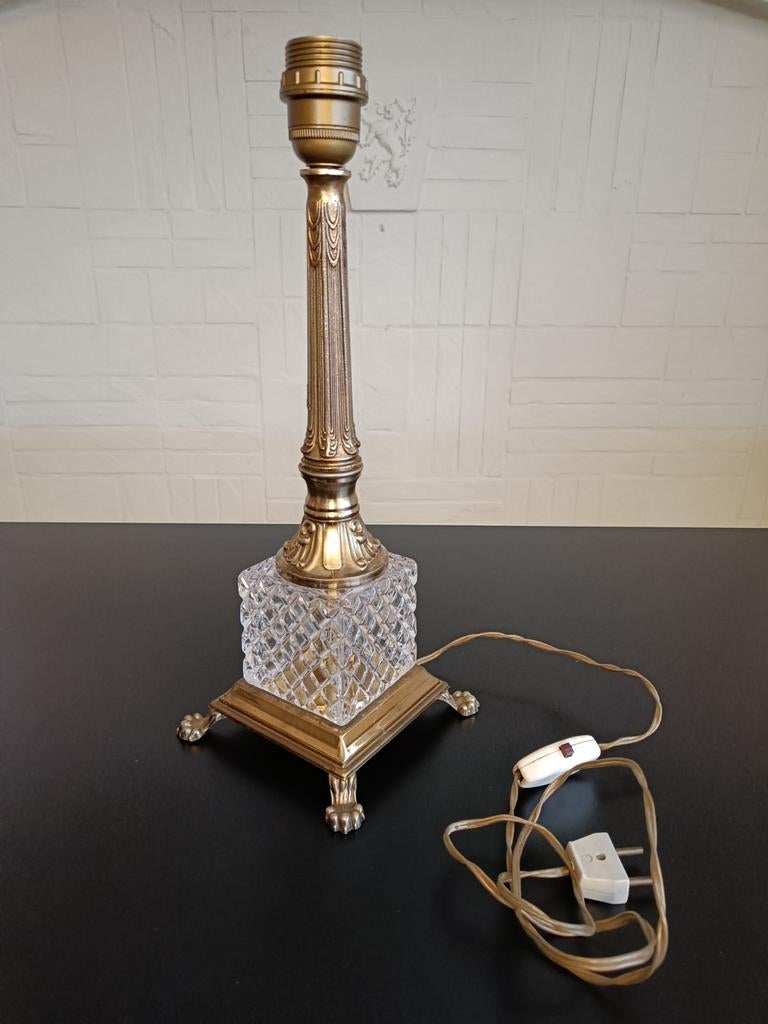 Vintage lampenvoet messing/kristal., Ophalen of Verzenden, Gebruikt, Glas, Minder dan 50 cm