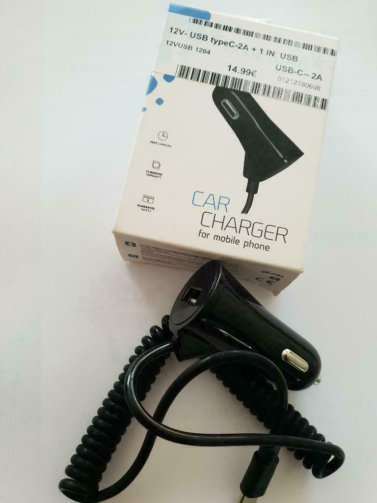 Chargeur 12v +câble USB type C+1 Entrée USB--Neuf Emballé, Enlèvement ou Envoi, Neuf