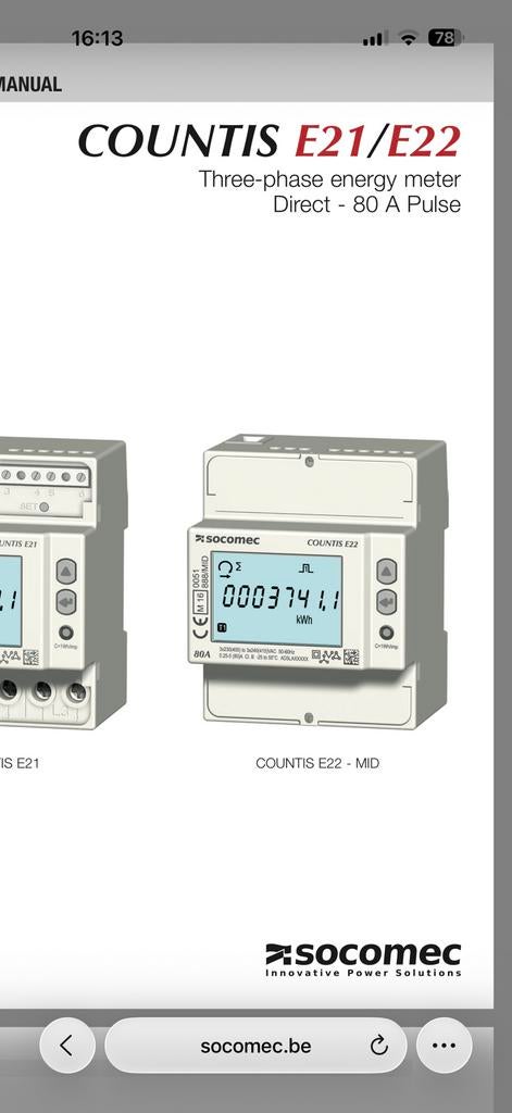 Modulaire elektrische energiemeter 80A, Ophalen, Gebruikt, Elektriciteit