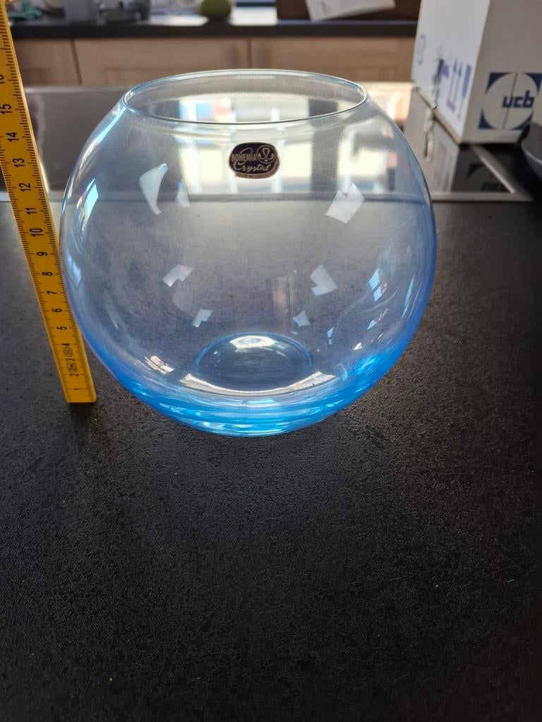 Vase Boule Vintage en Cristal de Bohême - Bleu Azur, Enlèvement ou Envoi