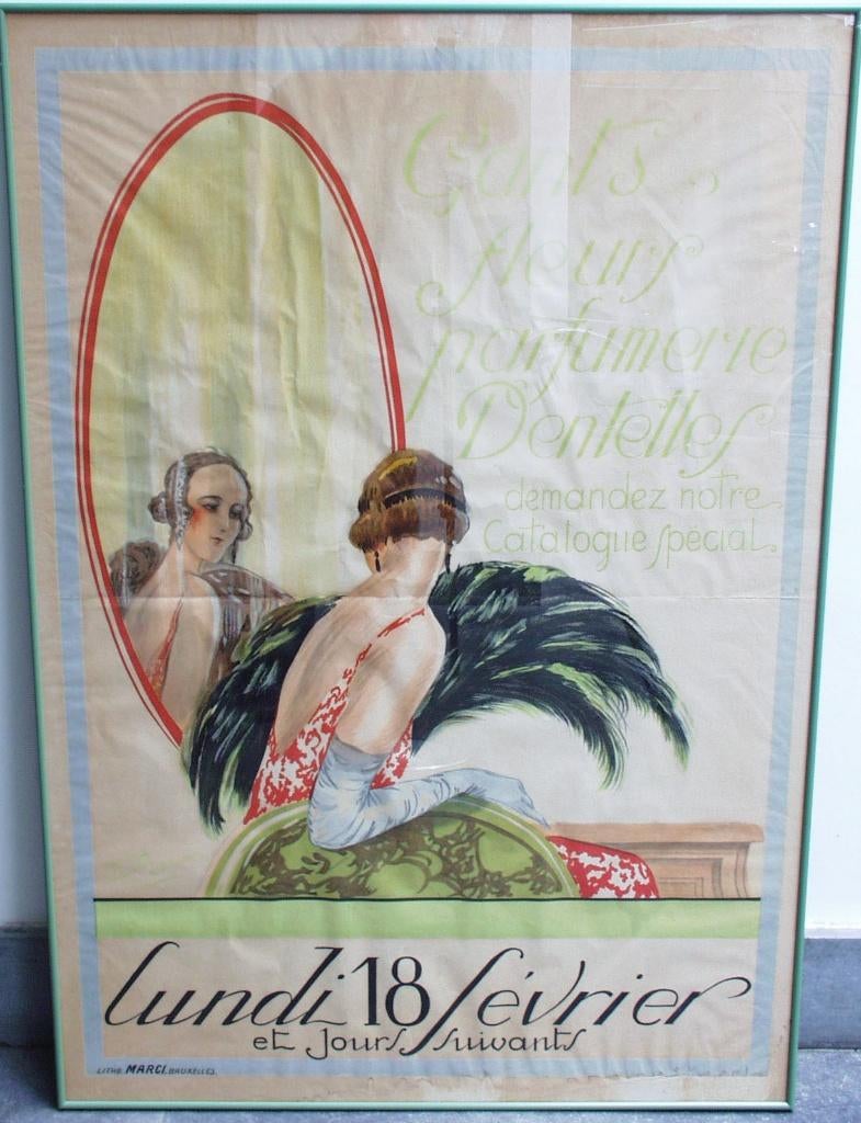 Poster Art Deco - Marcy - Brussel., Antiek en Kunst, Kunst | Litho's en Zeefdrukken, Ophalen