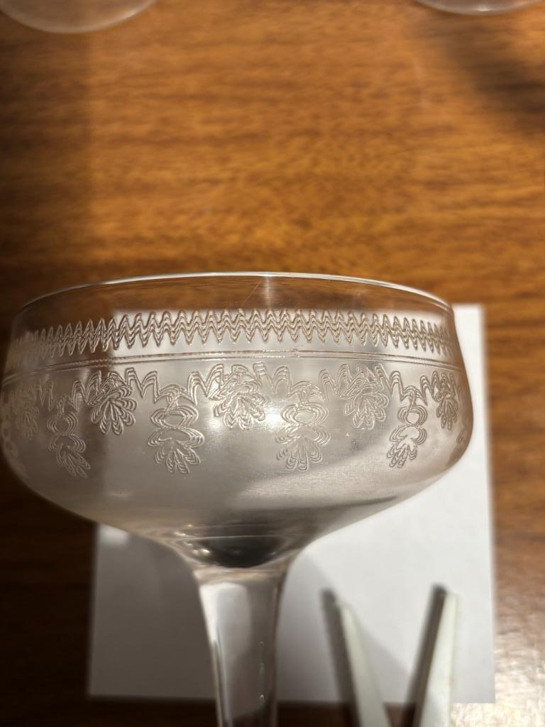 6 gegravuurde champagne Kristal glazen, Antiek en Kunst, Ophalen