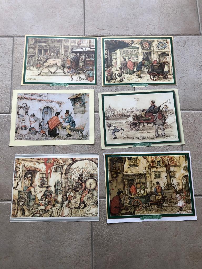 Anton Pieck gladde print tekeningen 6 stuks, Moins de 50 cm, Enlèvement ou Envoi, Utilisé, Imprimé