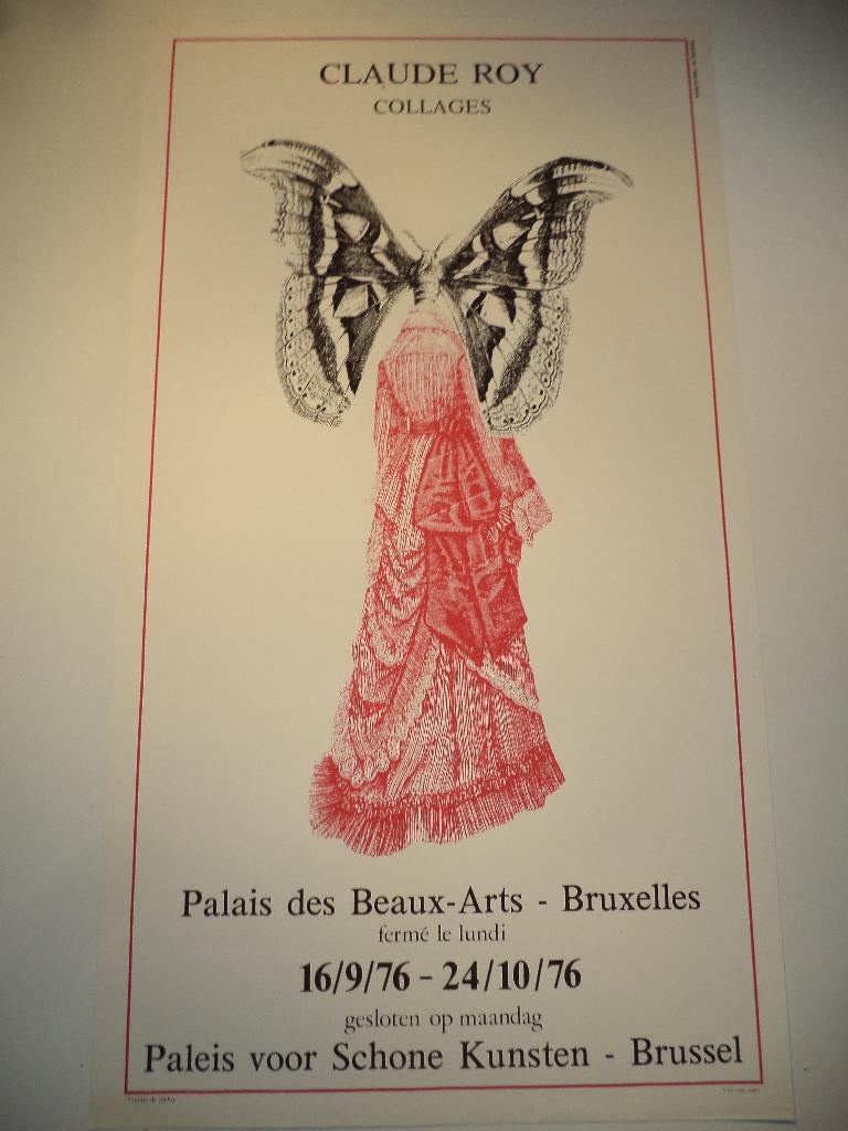 1976 CLAUDE ROY Collages litho affiche expo PSK BXL, vlinder, Antiek en Kunst, Ophalen of Verzenden