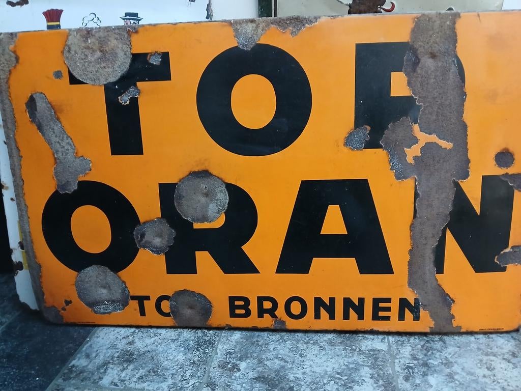 Emaillebord ..top bronnen 1938, Verzamelen, Merken en Reclamevoorwerpen, Ophalen, Gebruikt