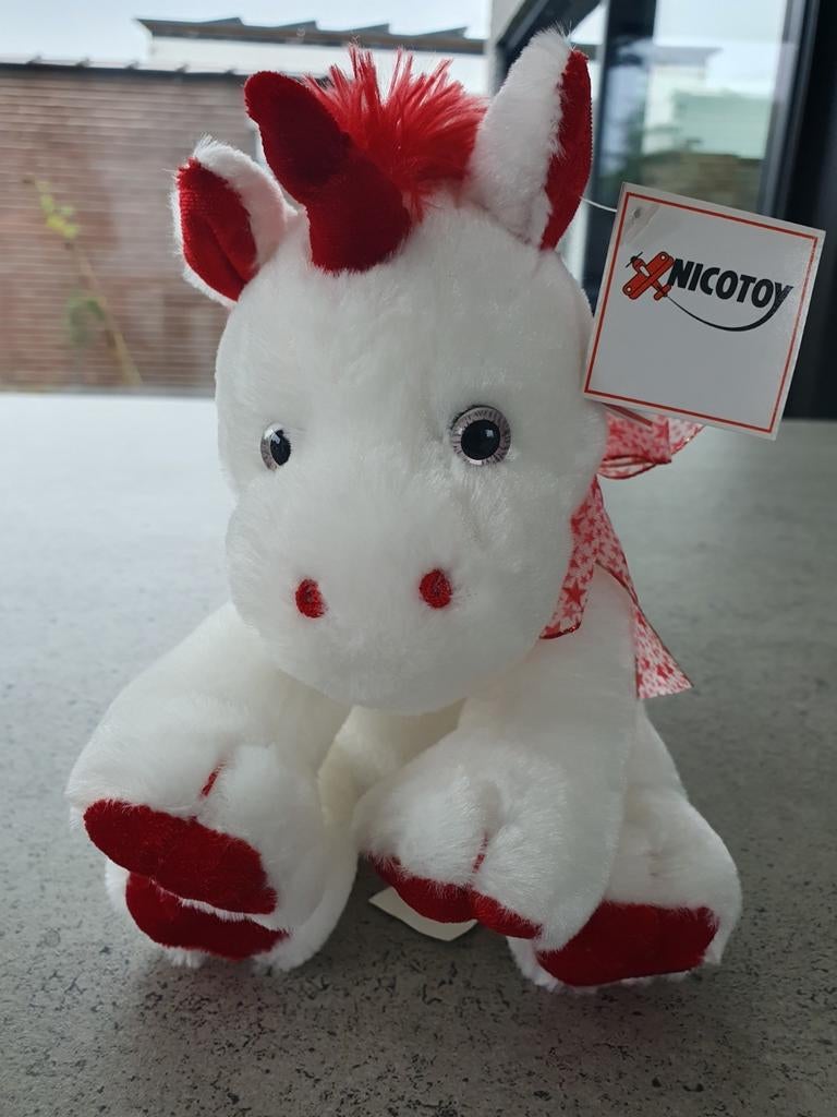 Knuffel eenhoorn (rood-wit), merk Nicotoy., Ophalen, Rood, Eenhoorn, Nicotoy