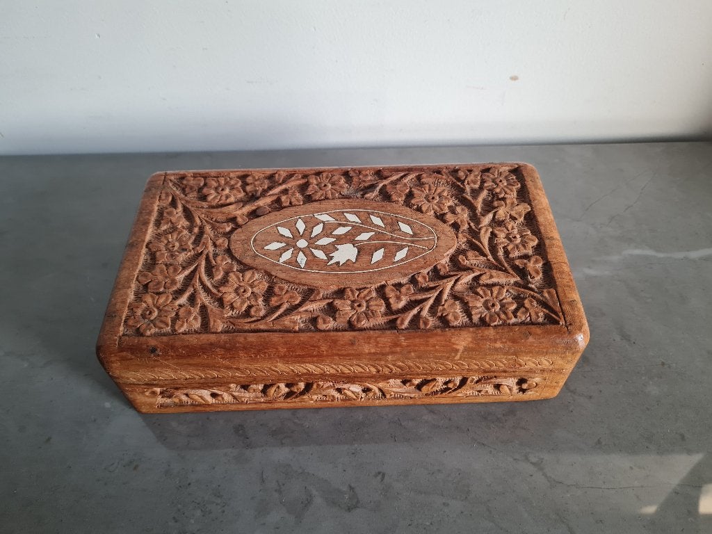 houten kistje/juwelenkist/ingelegd parelmoer/been uit India, Antiek en Kunst, Curiosa en Brocante, Ophalen of Verzenden