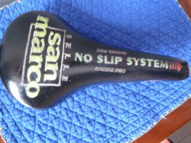 Selle vintage en cuir, San Marco No Slip System, bon état., Enlèvement ou Envoi, Selle, Utilisé, Oldtimerfiets