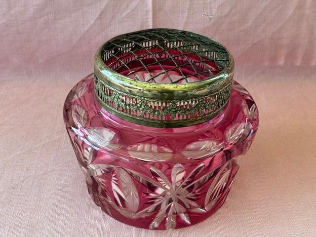 Roze antieke kristallen kaarsenhouder, Antiek en Kunst, Antiek | Glaswerk en Kristal, Ophalen of Verzenden