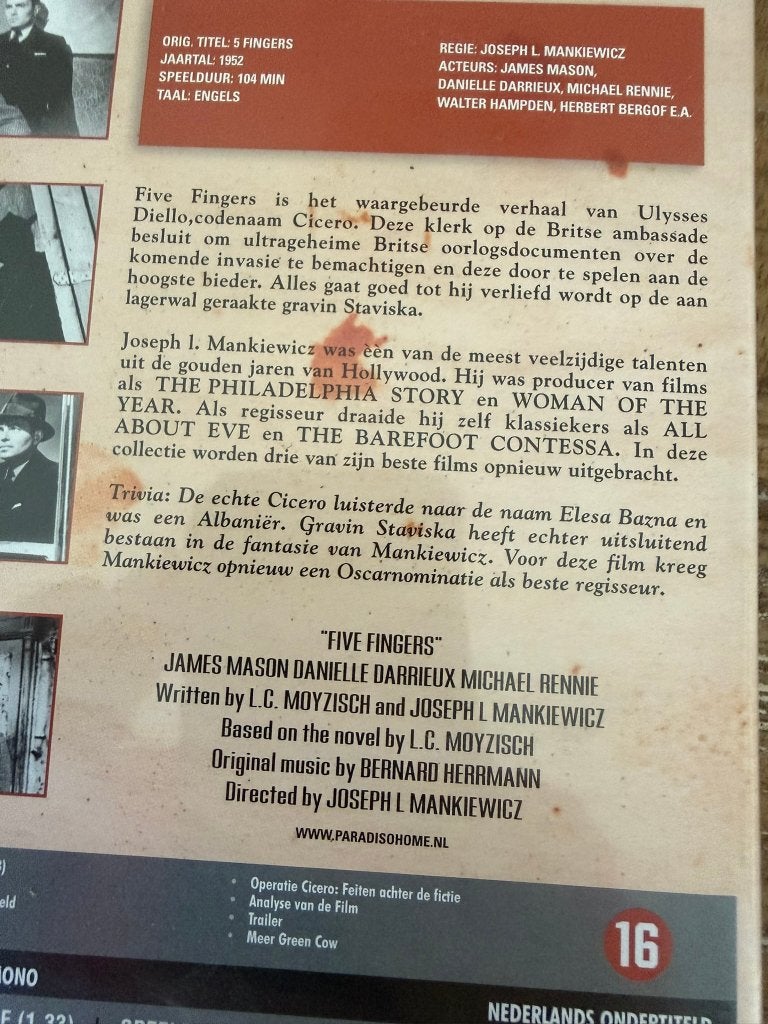 DVD 5 fingers - Joseph L. Mankiewicz, CD & DVD, Enlèvement ou Envoi, Drame, Comme neuf, 1940 à 1960