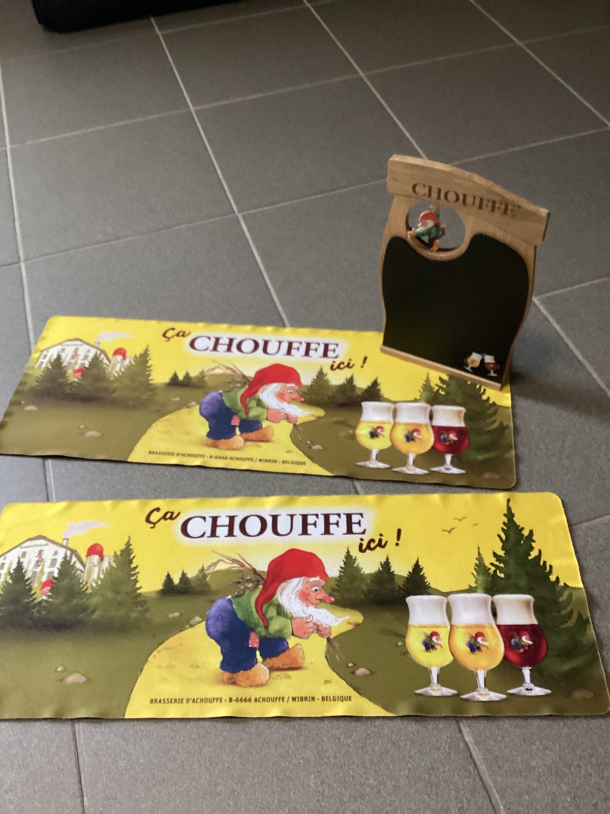 Chouffe krijtbord met 2 gratis tafelleggers, Verzamelen, Biermerken, Ophalen, Zo goed als nieuw