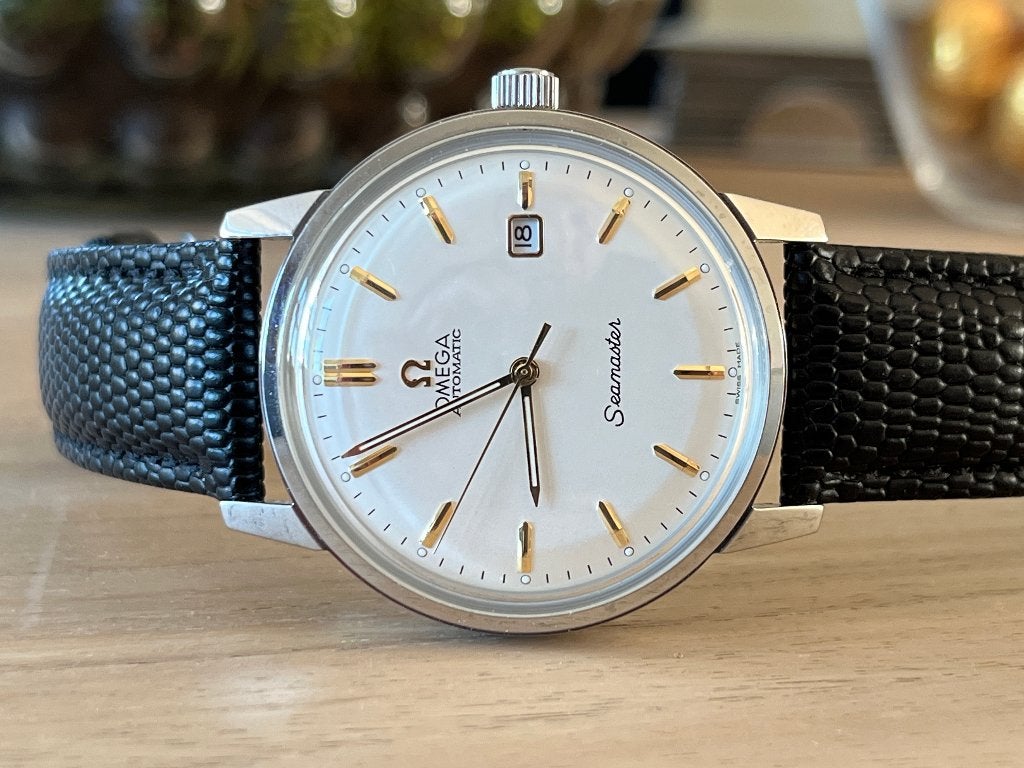 Vintage Omega Seamaster, Handtassen en Accessoires, Overige merken, Leer, Staal, Polshorloge
